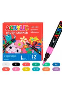 НАБОР МАРКЕРОВ АКРИЛ 12 ЦВ КИСТЬ 1-5 ММAW-1909/DN-18 (0180)