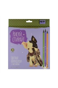КАРАНДАШИ 24ЦВ РИСУЙ И СТИРАЙ (ПЛАСТИКОВЫЕ С ЛАСТИКОМ И ТОЧИЛКОЙ) *BV* 30-0122 (1977)