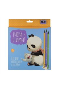 КАРАНДАШИ 24ЦВ РИСУЙ И СТИРАЙ (ПЛАСТИКОВЫЕ С ЛАСТИКОМ И ТОЧИЛКОЙ) *BV* 30-0122 (1977)