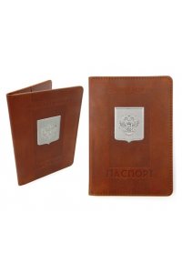 ОБЛОЖКА Д/ПАСПОРТА КОРИЧНЕВЫЙ С МЕТАЛЛ ГЕРБОМ АРТ.CB-387/СЕ-6021 (0802)