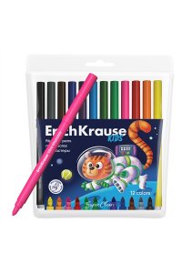 ФЛОМАСТЕРЫ 12 ЦВ KIDS SPACE ANIMALS SUPER TIP ULTRA WASHABLE ERICH KRAUSE 61825