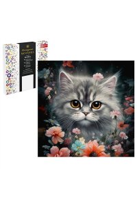 АЛМАЗНАЯ МОЗАИКА 30*30 КОТИК В НОЧНОМ ПОЛЕ АРТ. 68614