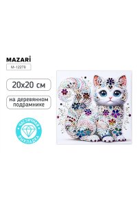 АЛМАЗНАЯ МОЗАИКА 20*20 КОТ ДЕРЕВЯННЫЙ ПОДРАМНИК ЧАСТИЧНАЯ ВЫКЛАДКА M-12278