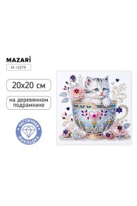 АЛМАЗНАЯ МОЗАИКА 20*20 КОТИК ДЕРЕВЯННЫЙ ПОДРАМНИК ЧАСТИЧНАЯ ВЫКЛАДКА M-12279