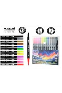 НАБОР МАРКЕРОВ АКВАРЕЛЬНЫХ ДВУСТОРОН (КИСТЬ+ЛИНЕР) 12ЦВ MAESTRO MAZARI M-15218-12 (9134)
