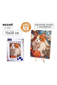 АЛМАЗНАЯ МОЗАИКА 15*20 С МОЛЬБЕРТОМ КОШКА ЧАСТИЧНАЯ ВЫКЛАДКА M-12568 (0852)