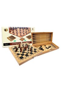 Шахматы, нарды, шашки деревянные 3 в 1 (поле 24см) лакированные,фигуры пластик. (Арт. ИН-1445)