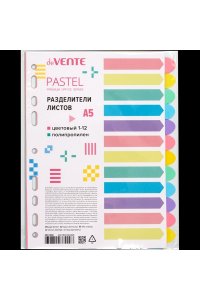 РАЗДЕЛИТЕЛЬ Д/ТЕТР А5 PASTEL ЦВЕТОВОЙ 12ШТ ПОЛИПРОПИЛЕН DEVENTE 3051308 (4908)