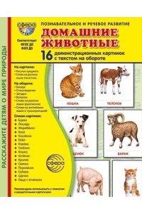 Цветкова Т.В. Дем. картинки СУПЕР Домашние животные В ПАПКЕ. 16 демонстрационных картинок с текстом (173х220 мм)