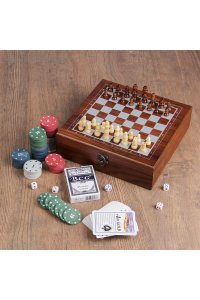 ПОДАРОЧНЫЙ НАБОР 4В1: ШАХМАТЫ, ПОКЕР (100 ФИШЕК, 2 КОЛОДЫ, КУБИКИ 5 ШТ)СИМА-ЛЕНД АРТ.3797113