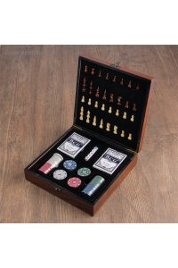 ПОДАРОЧНЫЙ НАБОР 4В1: ШАХМАТЫ, ПОКЕР (100 ФИШЕК, 2 КОЛОДЫ, КУБИКИ 5 ШТ)СИМА-ЛЕНД АРТ.3797113