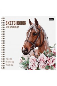 СКЕТЧБУК 20Л 200*200 ММ Д/АКВАРЕЛИ СПИРАЛЬ ЛОШАДЬ В ЦВЕТАХ ПРОФ-ПРЕСС 20-1827 (8275)