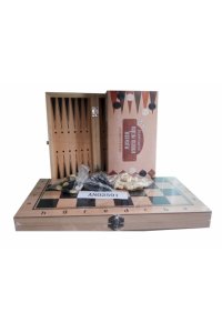 НАСТ ИГРА НАБОР ШАХМАТЫ ШАШКИ НАРДЫ (ПОЛЕ 34*17*3.5 СМ) ДЕРЕВО *РЫЖИЙ КОТ AN02591 (4658)
