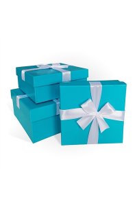 КОРОБКА ПОДАР С БАНТОМ БИРЮЗОВЫЙ 190Х190Х90 Д10103К.210.1 (8809)