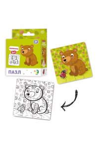 ПАЗЛ-РАСКРАСКА 16ЭЛ2-В-1 МЕДВЕЖОНОК АРТ.R300120
