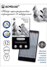 КАРАНДАШ Ч/Г НАБОР 12ШТ ACMELIAE (МЕТАЛЛ ФУТЛЯР) 44053 (0539)