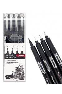 НАБОР ЛИНЕРЫ ЧЕРН 4 ШТ (0.2, 0.5, 1.0, КИСТЬ) INTELLIGENT DK-127 (1275)