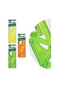 НАБОР ЧЕРТЕЖН 4 ПРЕДМ (2 ТРЕУГОЛЬН+ЛИНЕЙКА 20СМ+ТР-Р) ПРОЗР ФЛЮ СТАММ НГ04