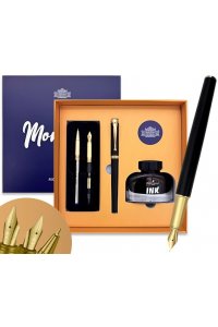 РУЧКА ПЕРЬЕВ MONTAGUT 0,5 ММ МЕТАЛЛ ЧЕРНАЯ/ЗОЛОТО ПОРШНЕВ+ЧЕРНИЛА/СМЕНН ПЕРО И РУЧКА TJ-27 (+ПАКЕТ)